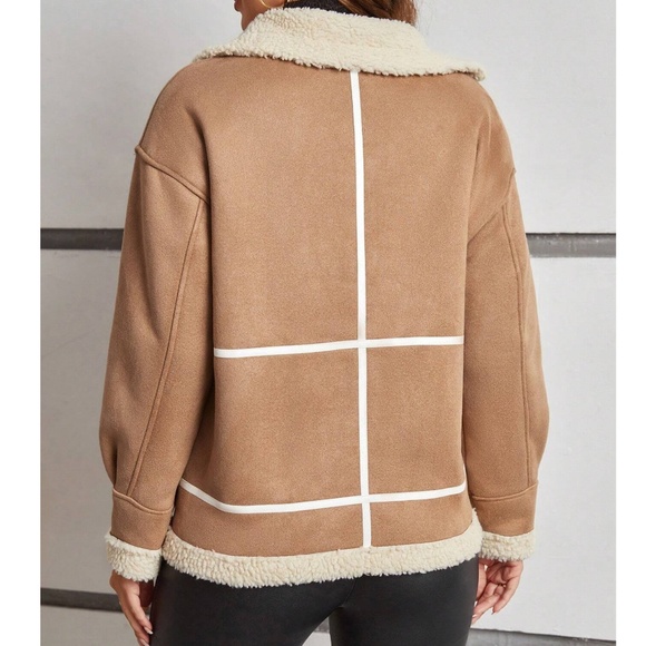 Luxe Vegan Suede Sherpa Lined Zip up Jacket Coat - Picture 6 of 9